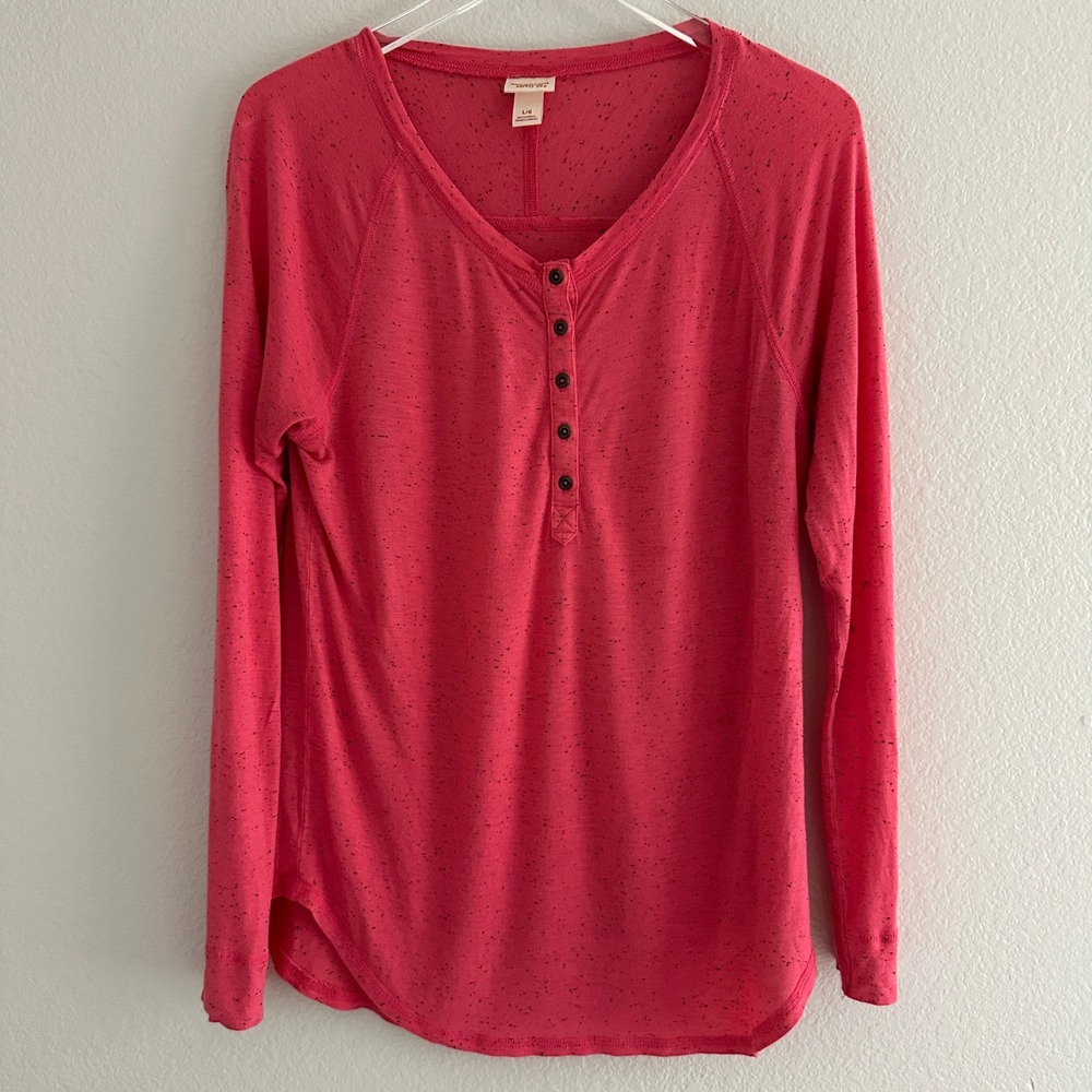 Mossimo Supply Co Henley Top L Pink Speckled Long Sleeve Raglan Shirt Rayon Bl